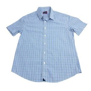 UNTUCKit Men’s Medium Slim Fit Short Sleeve Blue Plaid Casual Button Down Shirt